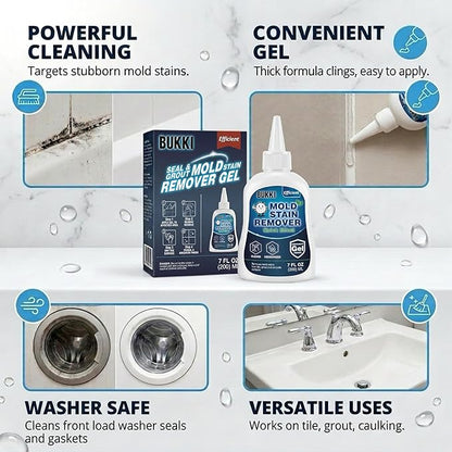 BUKKI Professional Mold Stain Remover Gel (7 FL OZ), Heavy Duty Thick Gel for Shower Grout, Front Load Washer Seals, Caulking, Bathrooms, Sinks and Tile