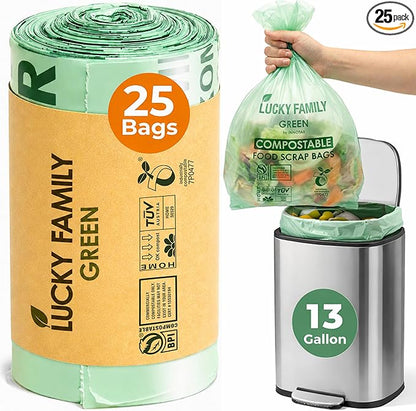 Compostable Trash Bags for Kitchen Compost Bins - 13 Gallon Drawstring Compost Bags, Green Compostable Bags Heavy Duty 1.02 Mil, 49.2 L Tall Kitchen Food Scrap Bags, BPI ASTM D6400, PFAS-Free