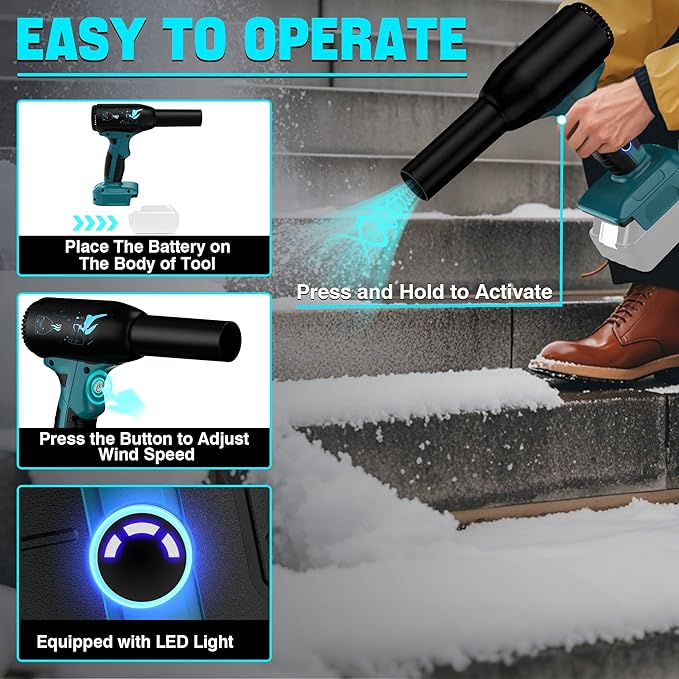 Cordless Leaf Blower for Makita 18V Battery, Electric Leaf Blower with 90000RPM 3-Speed Mode, Handle Electric Blower for Blowing Leaves, Car Seats, Yard, Cleaning Keyboards (Tool Only)