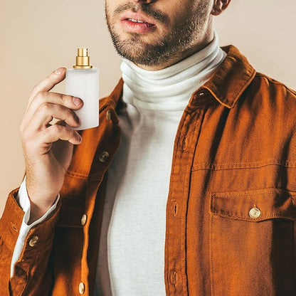 Tessco for you 12 Pcs 50/100ml Frosted Glass Bottle Perfume Atomizer Refillable Spray Empty Perfume Dispenser Fine Mist Atomizer Cosmetic Container for Travel Men Women (3.4 Ounces,Gold)
