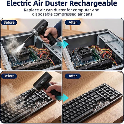 Compressed Air Duster & Vacuum Cleaner-3 Gear Adjustable 100000RPM Handheld Car Vacuum/Air Blower,Electric Air Duster with LED Light for Keyboard Electric Devices Cleaning.Replaces Compressed Air Cans