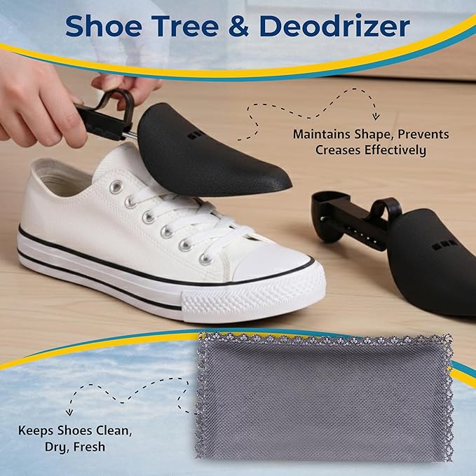 Shoe Washing Machine Bag with Shoe Trees and Deodorizer Bags, 2 Pcs Reusable Sneaker Laundry Bag for Washer and Dryer, 360 Deep Cleaning Shoe Washing Bag with Zipper, All Shoe Types & Sizes, Yellow