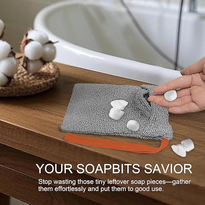 4 Pack Soap Bag Deep Exfoliating,Bar Soap Pouch Saver Pocket,Body Scrubber Shower Bath Sponge Loofah (Grey)