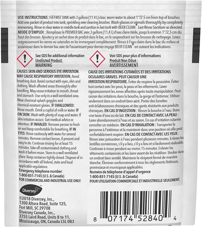 BEER CLEAN Diversey 990224 Low Suds Glass Cleaner for Electric Brushing, Portion Control Bar Glass Washing Powder, Unscented, Packet, 0.5-Ounce (Pack of 100)