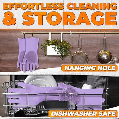 Silicone Dish Gloves with Scrubbers – Thick Tear-Resistant Dishwashing Gloves for Washing Dishes, Kitchen Cleaning, Bathroom Scrubbing & Daily Chores – Durable, Reusable Multi-Purpose Design