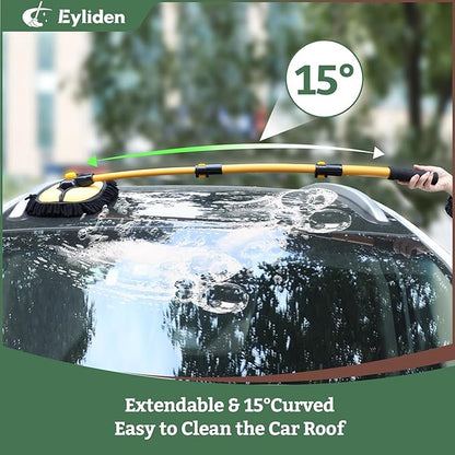Eyliden Car Wash Brush Mop with Long Handle, 90° Swivel Head with 45° Angle Lock, 2 Scratch-Free Microfiber Heads, Car Detailing Kit for Car Truck RV, Yellow & Black