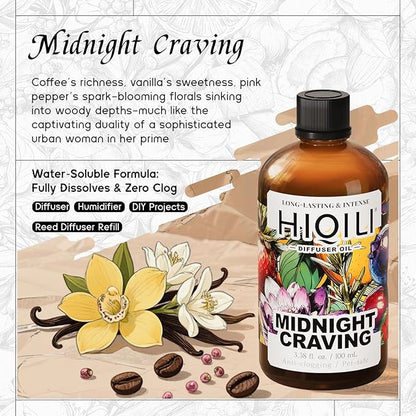 HIQILI Midnight Craving Diffuser Oil, Inspired by Y S.L's B.Lack O.pium, for Home & Hotel, Long-Lasting Fragrance Oil- 3.38 Fl Oz