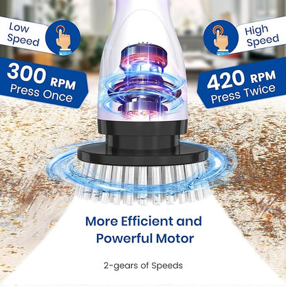 Keimi Electric Spin Scrubber, Full-Body IPX7 Waterproof Cordless Shower Scrubber with 4 Replaceable Heads, Upgraded Extension Handle, 2H Work Time, 2 Speeds for Bathroom Shower Tile Glass