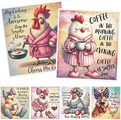 Funny Chicken Swedish Dishcloths for Kitchen, 6PCS Cellulose Sponge Reusable Paper Towels Washable, Cute Absorbent Fast Drying Swedish Dish Cloth for Home Cleaning