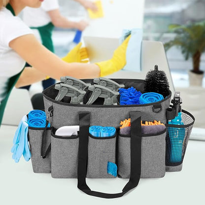 LoDrid Professional Cleaning Tote Caddy for Cleaning Supplies, Cleaning Bag Organizer with Dividers and Handle Strap for Housekeepers Work, Gray, (Bag Only)