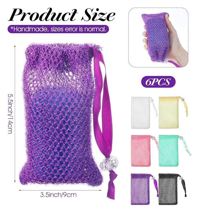 6 Pack Soap Bag, Soaps Mesh Bags & Soaps Saver, Exfoliating Shower Pouch for Bath, 5.5 x 3.5 Inch (6 Colors)