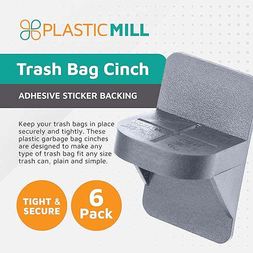 PlasticMill Trash Bag Cinch - Trash Bag Holder for Trash Can - Trash Can Liner Holder to Keep Trash Bag From Slipping - Fits Most Standard Trash Cans (Putty, 6-Pack)