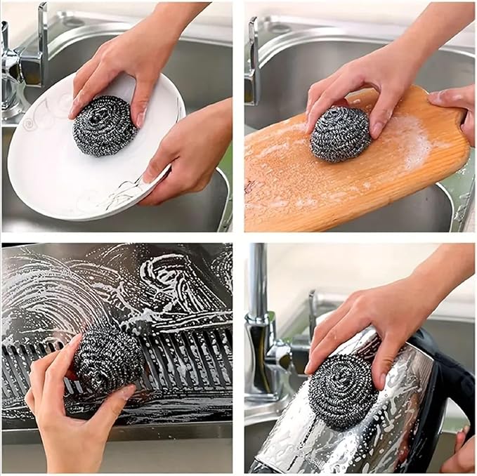 Stainless Steel Sponges (Set of 3 Scrubbies) Sponges Easily Scrub Away Greasy, grimy Build-up and Baked-on Stains
