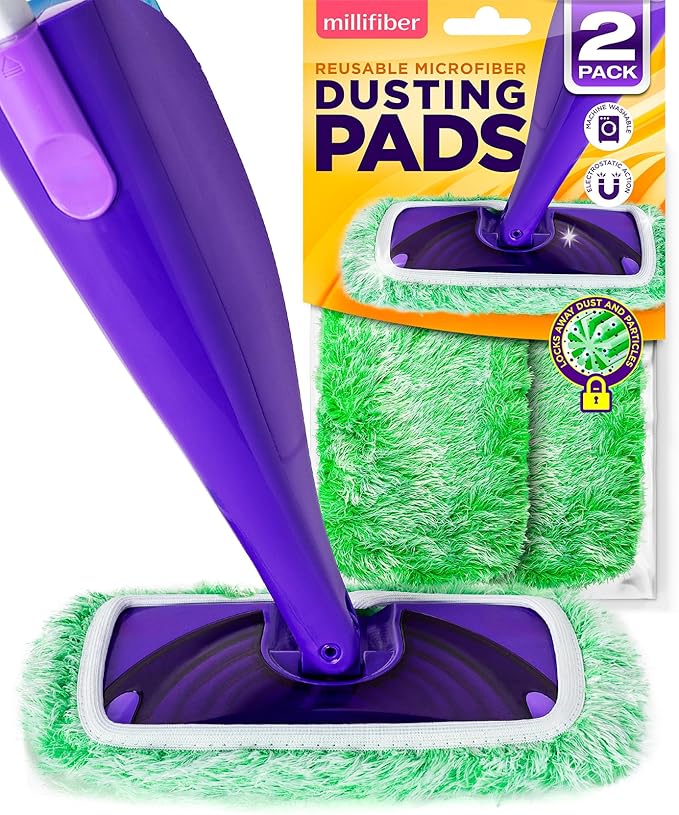 Millifiber Floor Duster Refill Compatible with Swiffer WetJet (2 Pack) - Microfiber Mop Pads for Dusting Cloths - Reusable Replacements Mop Pads