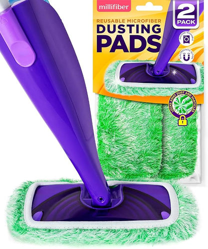 Millifiber Floor Duster Refill Compatible with Swiffer WetJet (2 Pack) - Microfiber Mop Pads for Dusting Cloths - Reusable Replacements Mop Pads