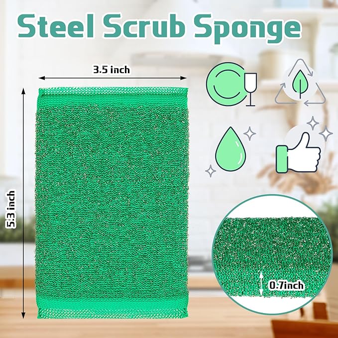 Thyle 24 Pack Kitchen Steel Scrubbing Sponges, Heavy Duty Non Scratch Metal Scrub Pads, Reusable Cleaning Sponges for Dishes, Pots, Pans, Sink and Tough Hard Stains (Vibrant Color)