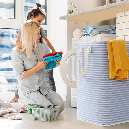 Lifewit 1 Pack Laundry Basket 80L Each, Collapsible Clothes Hamper with Reinforced Handles, Freestanding Waterproof Design for Bedroom and Laundry Room, Blue 80L Total