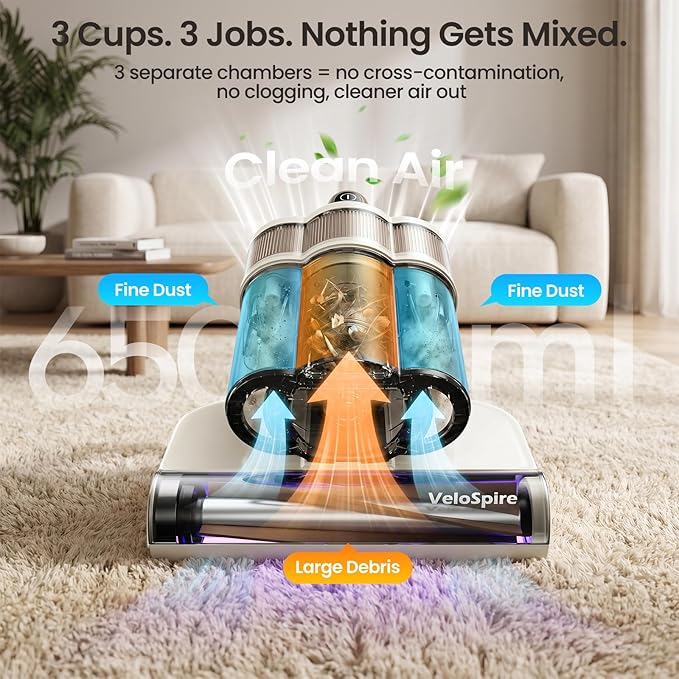 Bed Vacuum Cleaner, 20Kpa Mattress Vacuum Cleaner with 253.7nm UV-C Light & Dual Ultrasonic Tech, 149°F Hot Air, Pet Hair Brush for Cleaning Bed, Sofa, Carpet and Baby Crib