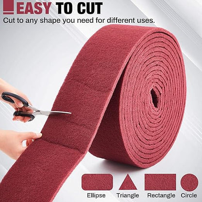 30 ft x 6 in Fine General Purpose Scuff Pads 7447 Roll Large Maroon Abrasive Hand Sanding Non Scratch Woven Aluminum Oxide Cuttable Pad Scouring Surface Kitchen Preparation Scuffing Cleaning