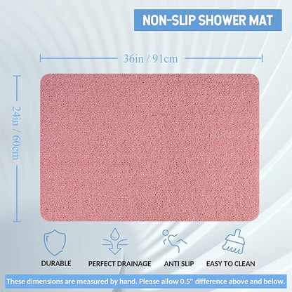 Hargiis Non-Slip Bathtub Mat, Anti Slip Shower Mat, Fast Drying Bathtub Mats, Foot Scrubber Mat, Anti Slip Mat for Tub, Floor, Bathroom, Kitchen, Home, Hotel (Pink 36"×24")