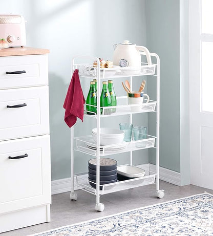 JANE EYRE Rolling Utility Storage Rack Cart on Wheels, Trolley Carft cart, Multi-Purpose Organizer Shelf (White, 4 Tier)…