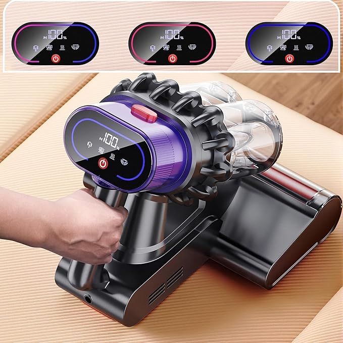 SakerPlus Powerful UV Bed Vacuum Cleaner, 14kPa Strong Suction Handheld Vacuum with 5-Cyclone System & Smart Sensor for Mattress, Carpet, and Home Deep Cleaning
