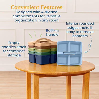 ECR4Kids 4-Compartment Medium Plastic Caddy, Multipurpose Organization, Earthtone, 6-Pack