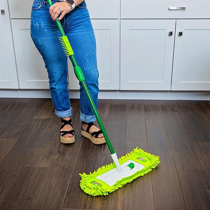 Libman Wide Glide Microfiber Dust Mop, Microfiber Fingers for Floor Cleaning, Hardwood, Laminate, Tile Cleaner, 360 Degree Swivel Head, 2 Piece Handle