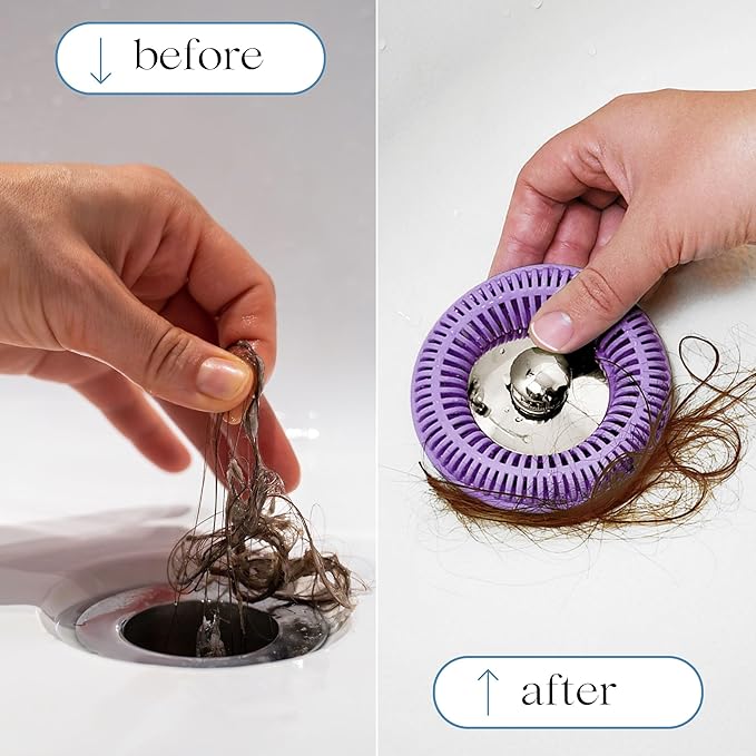 Hair Catcher for Shower Drain & Bathtub – TubRing Pop-Up Drain Protector & Strainer, Reusable Silicone Stopper for Bathroom Clog Prevention, Fits 1.85"–2.16" Drains | Violet