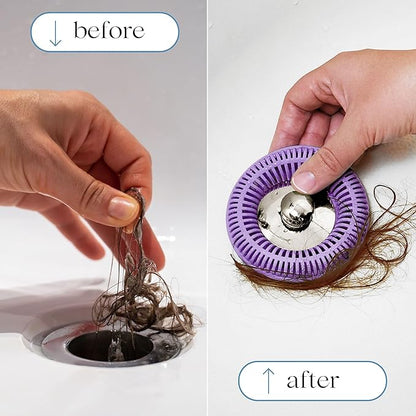 Hair Catcher for Shower Drain & Bathtub – TubRing Pop-Up Drain Protector & Strainer, Reusable Silicone Stopper for Bathroom Clog Prevention, Fits 1.85"–2.16" Drains | Violet