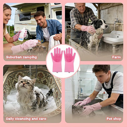 Silicone Dog Grooming Glove for Dogs and Cats, Enhanced Five-Finger Fit, Non-Slip & Extended Cuff, Dual-Sided Pet Bath Brush for Washing, Massage & Deep Cleaning 1 Pair