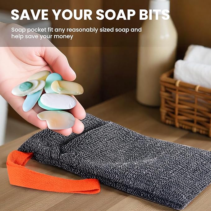 Soap Bag, 2PCS Bar Soap Pouch for Deep Exfoliating, Body Scrubber Shower Sponge Loofah, Exfoliating Bath Sponge, Foaming Scrubba Wash Bag for Body Washing, Travel with Quick-Dry Mesh