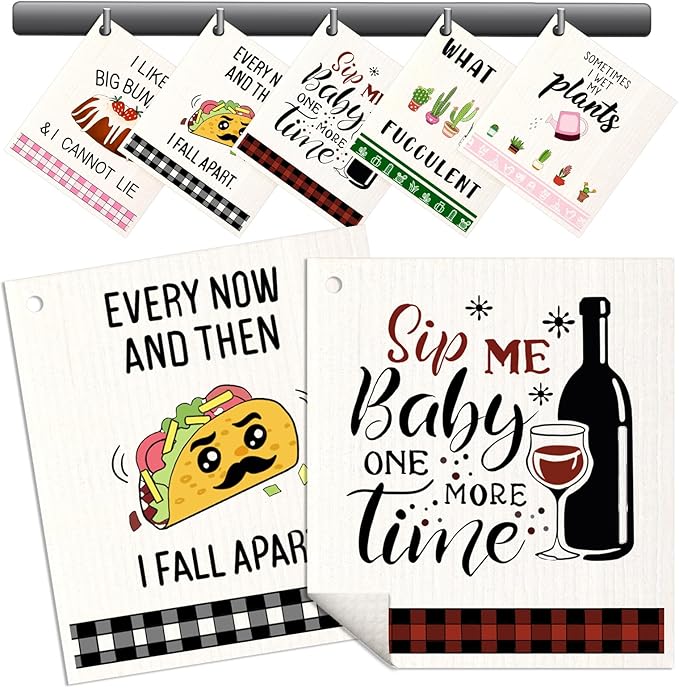Miss Adola Swedish Dishcloths for Kitchen - 5 Pack Reusable Dish Cloths for Washing Dishes Absorbent Cute Funny Kitchen Towels Cleaning Sponge, Funny Kitchen