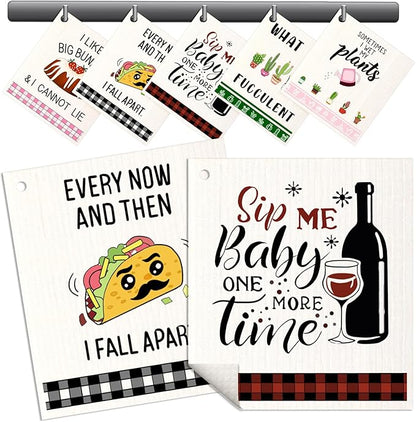 Miss Adola Swedish Dishcloths for Kitchen - 5 Pack Reusable Dish Cloths for Washing Dishes Absorbent Cute Funny Kitchen Towels Cleaning Sponge, Funny Kitchen