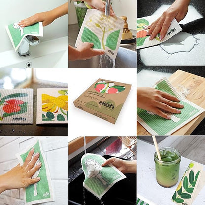 EKOH Swedish Dishcloths for the Kitchen - 12 Pack Cleaning Cloths for the Home - 100% Biodegradable Dish Cloths a Paper Towel and Plastic Sponge Alternative (Scandi Botanical, Scandinavian)
