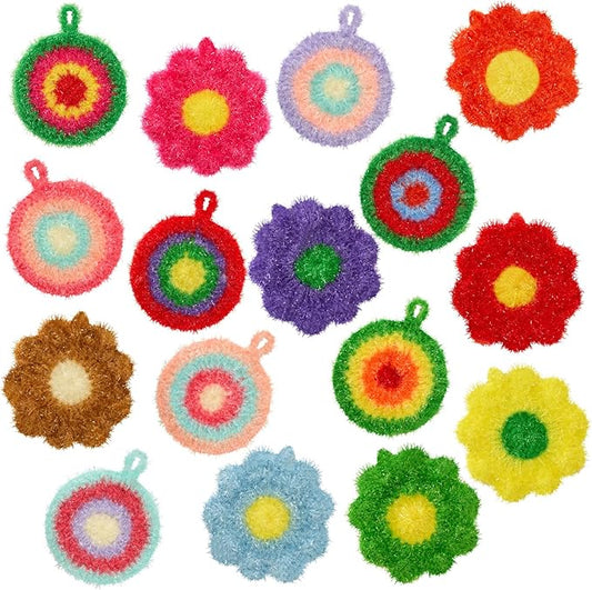 Kenning 16 Pcs Dish Scrubber Non Scratch Dish Washing Scrubbers Reusable Household Cleaning Kitchen Tools for Dishwashing Washing Dishes Cookware Tubs Sinks (Flower)