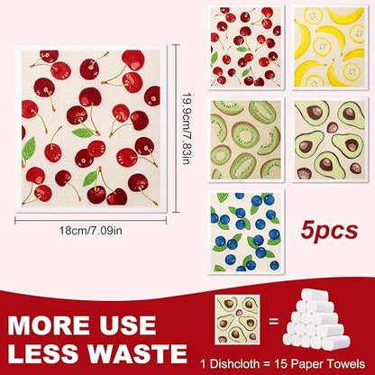 5-Pack Dishcloths for Kitchen - Swedish Dish Cloths - Soft Absorbent Reusable Paper Towels Washable - Quick Drying, Bar Hand Washing - Dishwasher Safe