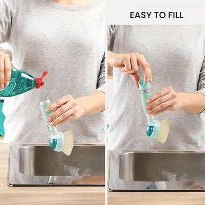 Vigar Rengo Dish Brush with Soap Dispenser - Dish Scrubber with Handle, Kitchen Scrub Brush for Dishes, Sink Cleaning Brush, Soap Dispensing Dish Wand with Nylon Bristles, Non Scratch - Turquoise