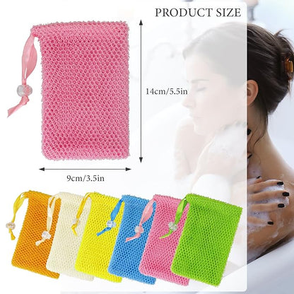 6 Pack Soap Bags, Colorful Soaps Saver Bag Mesh Soap Bags for Soaps Bars, Hangable Exfoliating Pouch with Drawstring for Shower Bath (Pink, Yellow, Orange, Blue, Green, Beige, 3.5''x5.5'')