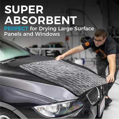 The Rag Company Gauntlet Car Drying Towel, Ultra-Absorbent 70/30 Blend Korean Microfiber, Dries Vehicles Faster Without Scratching, 900 GSM, 30x36 Inches, Ice Grey/Grey, 2-Pack