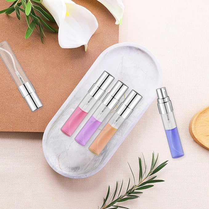50 Pcs 5ml/0.17oz Fine Mist Glass Bottle Mini Transparent Spray Vials Empty Refillable Perfume Bottles for Cosmetic Perfume Liquid Sample DIY Sprays - Silver Lids
