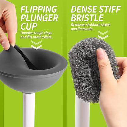 IVYROLL Toilet Brush and Plunger Set Hidden, S-Shaped Toilet Brush Plunger Combo, Perfect for Homes, Apartments & Bathrooms