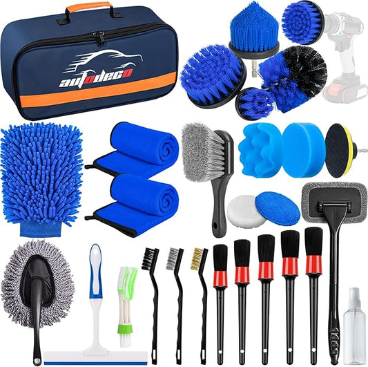 27Pcs Car Detailing Brush Set, Car Detailing Kit, Auto Detailing Drill Brush Set, Car Detailing Brushes, Car Wash Cleaning Tools Kit for Interior, Exterior, Wheels, Blue