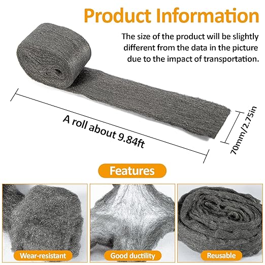MAQIHAN Steel Wool 0000 15oz(30ft) - 0000 Steel Wool for Glass Fine Steel Pads for Chrome or Wood Polishing Weep Hole Covers for Brick Walls Fill Fabric Metal Fabric Pad Mice Control