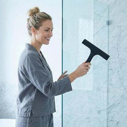 Silicone Shower Squeegee - All-in-One Design with Built-in Hook, 10 Inch Streak-Free Bathroom and car Cleaner for Glass Doors, Mirrors, Windows, Tiles Black