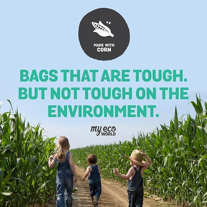 MyEcoWorld® Compostable Kitchen Waste Bags - 96 Count - 100% Certified Compostable - 13 Gallon - Super Strong - Leak Proof - Unscented - Easy to Open