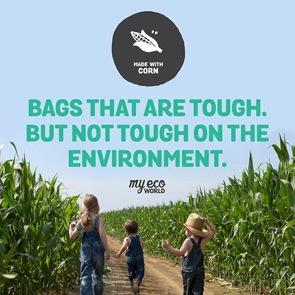 MyEcoWorld® Compostable Kitchen Waste Bags - 96 Count - 100% Certified Compostable - 13 Gallon - Super Strong - Leak Proof - Unscented - Easy to Open