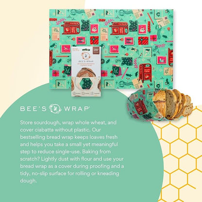 Bee's Wrap Beeswax Wraps for Bread - Beeswax Bread Wrap for Sourdough & Bread Storage - Plastic Free Made in USA Reusable Natural Food Wrap - Seasons Greetings