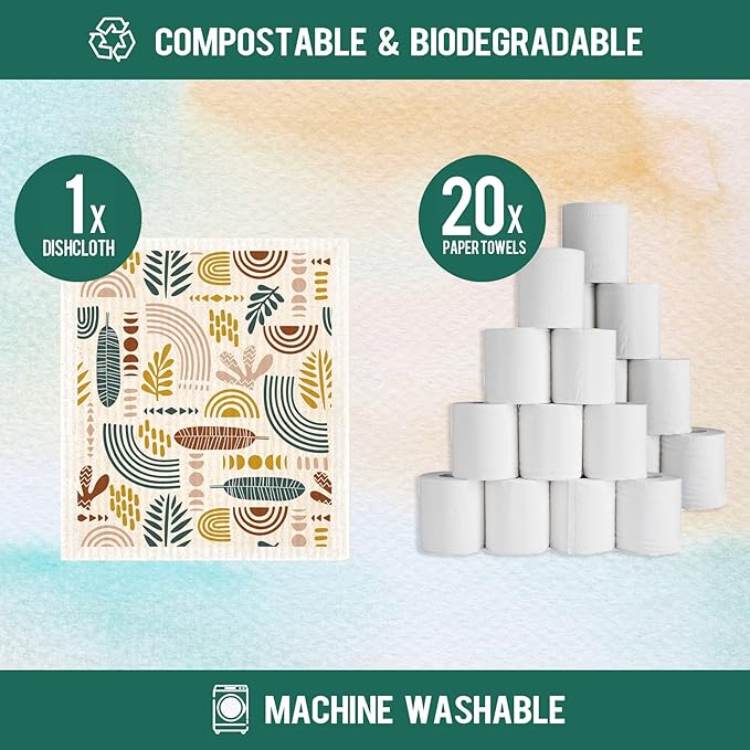 Swedish Dishcloths for Kitchen,6 Pack Minimalist Swedish Dish Towels,Cellulose Sponge Cloths,Non Scratch Reusable Paper Towels, Biodegradable and Reusable Kitchen Dish Rags