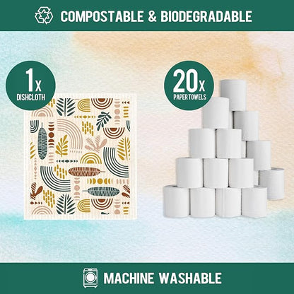Swedish Dishcloths for Kitchen,6 Pack Minimalist Swedish Dish Towels,Cellulose Sponge Cloths,Non Scratch Reusable Paper Towels, Biodegradable and Reusable Kitchen Dish Rags